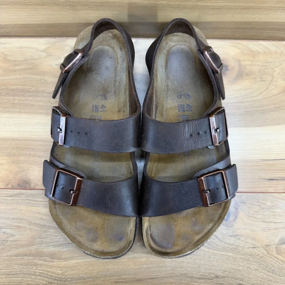 Birkenstock Milano Soft Foot Bed Sandal Men 8 W EU 41 Habana Brown Oiled Leather